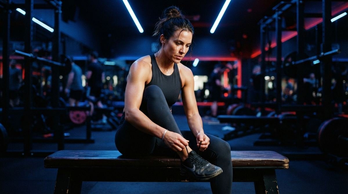 An athlete lacing up her shoes before a training session at Gate Gym